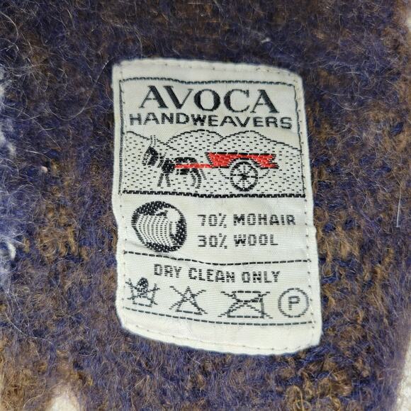 Avoca Hand Weavers Lap Blanket Scarf Shawl Brown Blue Wool Mohair Plaid Fringe - Picture 2 of 16